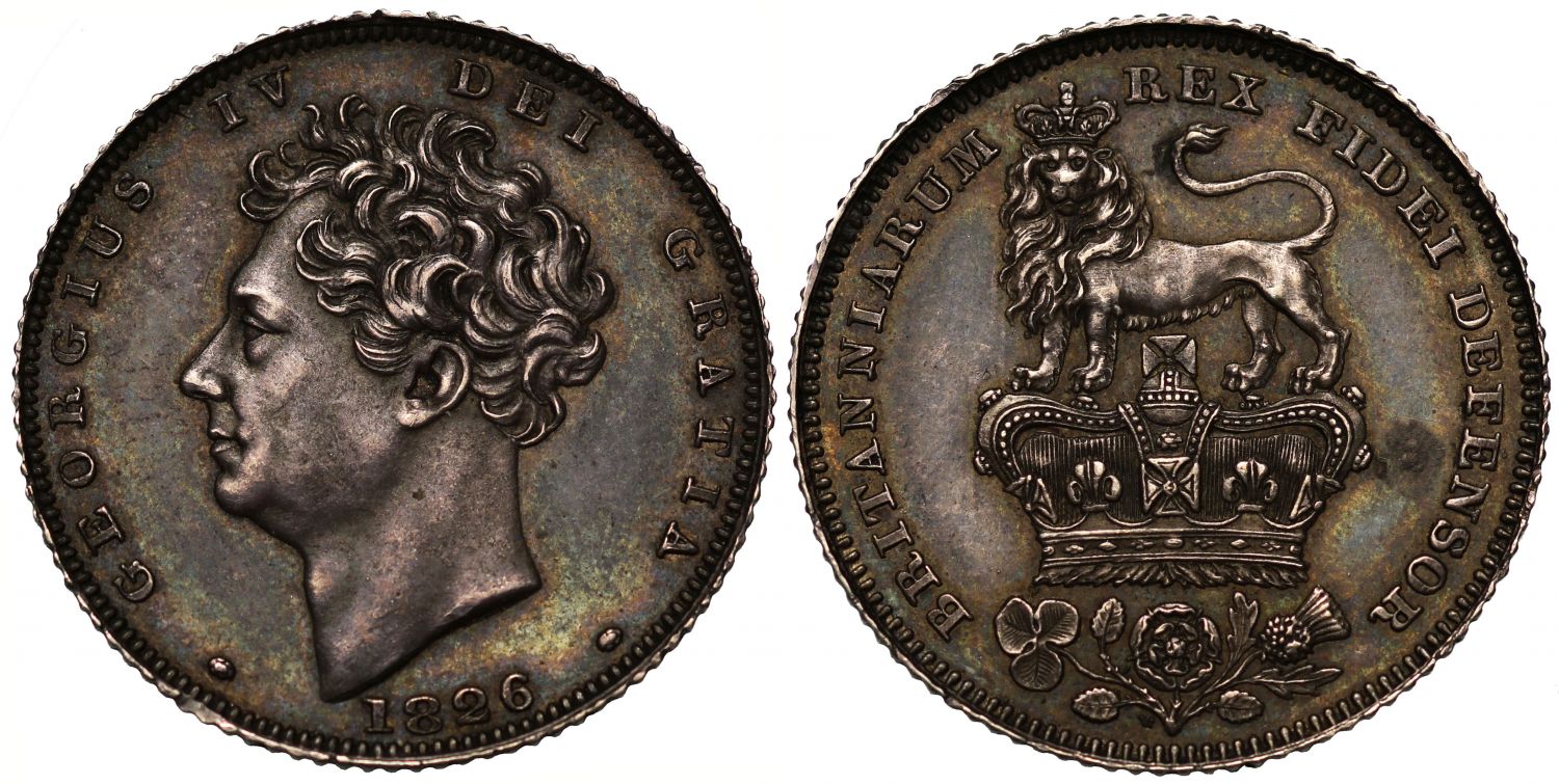 George IV 1826 proof Sixpence, with extra tuft of hair on bust