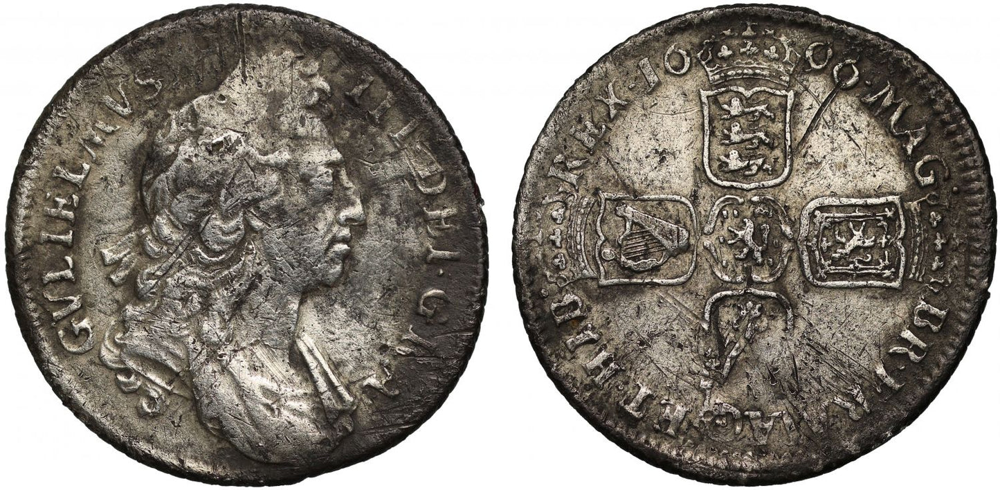 William III 1696 Shilling, rotational die striking error on reverse, first bust