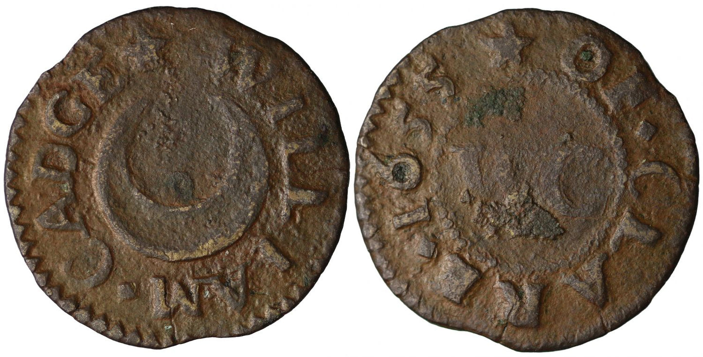 17th Century Suffolk Clare William Cadge Farthing 1655, crescent moon