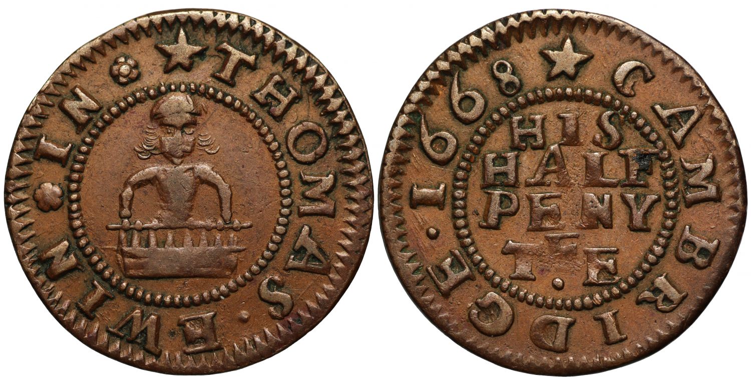 17th Century Cambridge Thomas Ewin Halfpenny 1668, Chandler candle maker