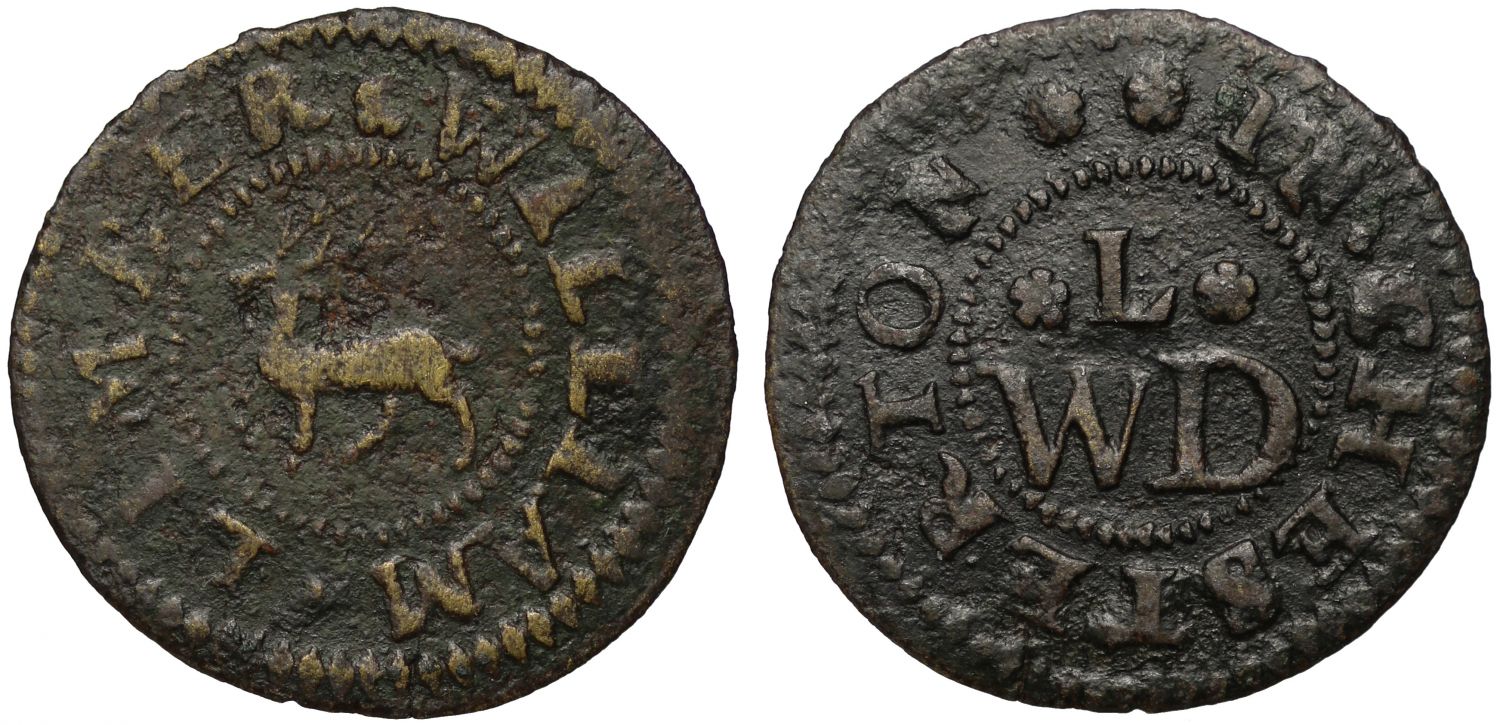 17th Century Cambridge William Limber Farthing, undated, a deer hart
