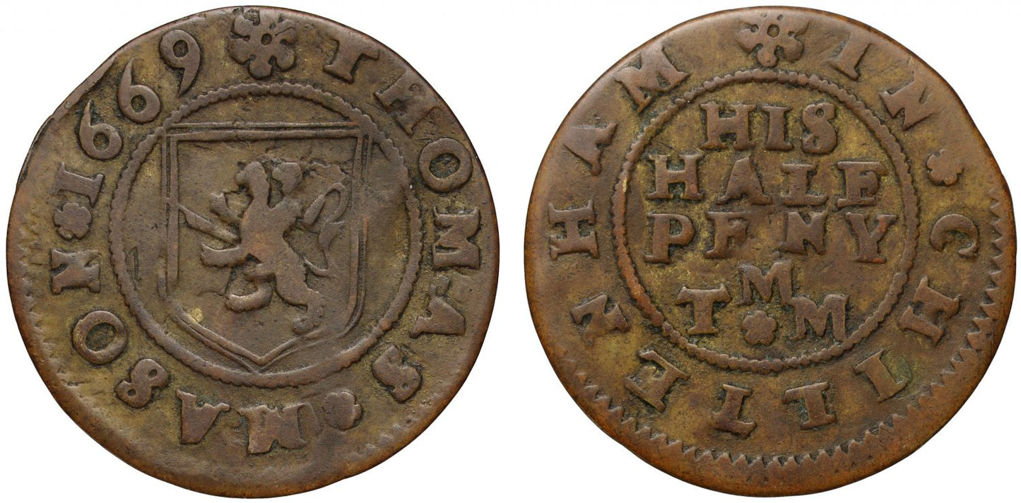 17th Century Gloucestershire Cheltenham Thomas Mason Halfpenny 1669