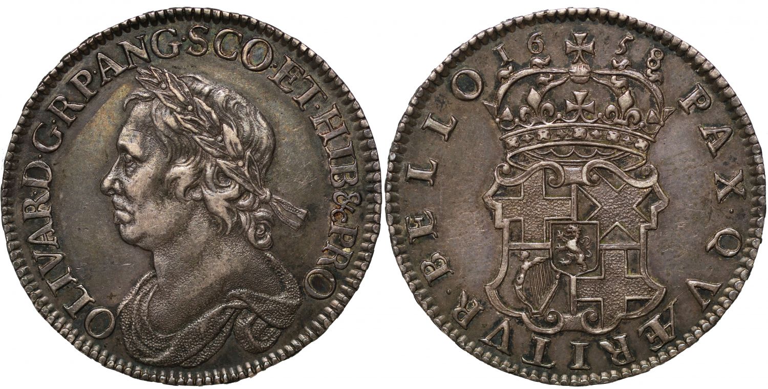 Oliver Cromwell 1658 Halfcrown, engraved by Thomas Simon