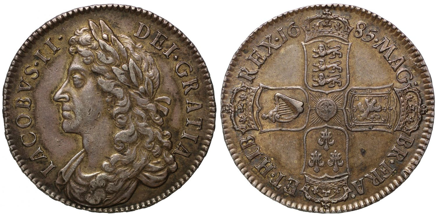 James II 1685 Halfcrown, first bust, first year of the reign