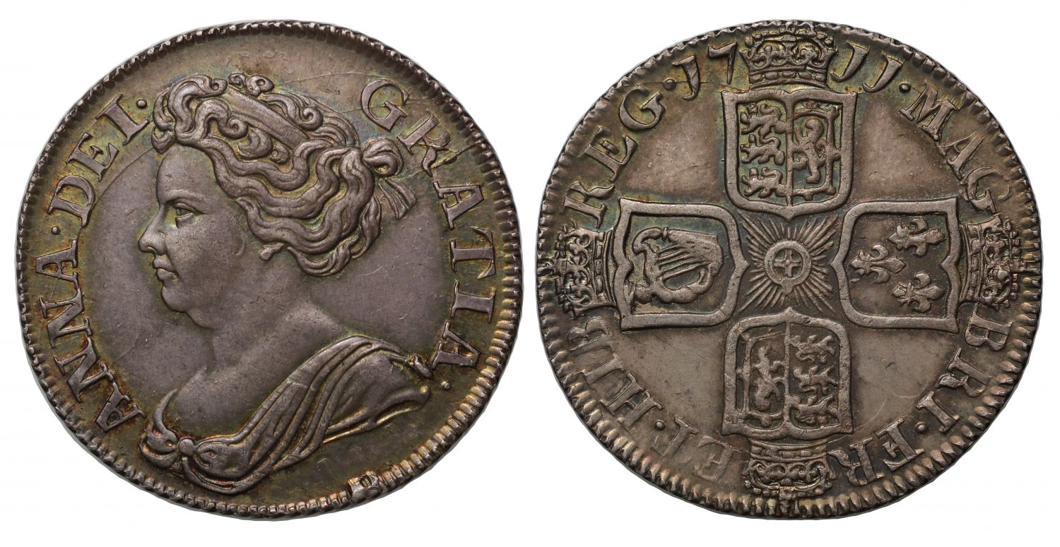 Anne 1711 Shilling, fourth bust, MS63 top of population finest graded