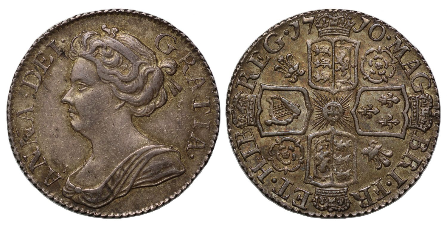 Anne 1710 Sixpence, roses and plumes reverse, one year only Post Union type