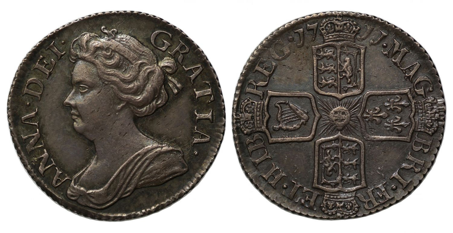 Anne 1711 Sixpence, large lis in French Arms