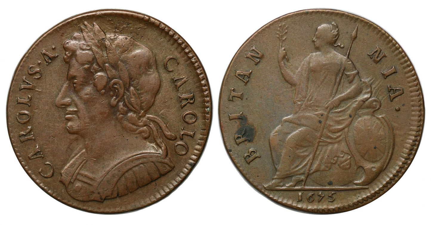 Charles II 1675 Halfpenny, final year for the denomination in the reign