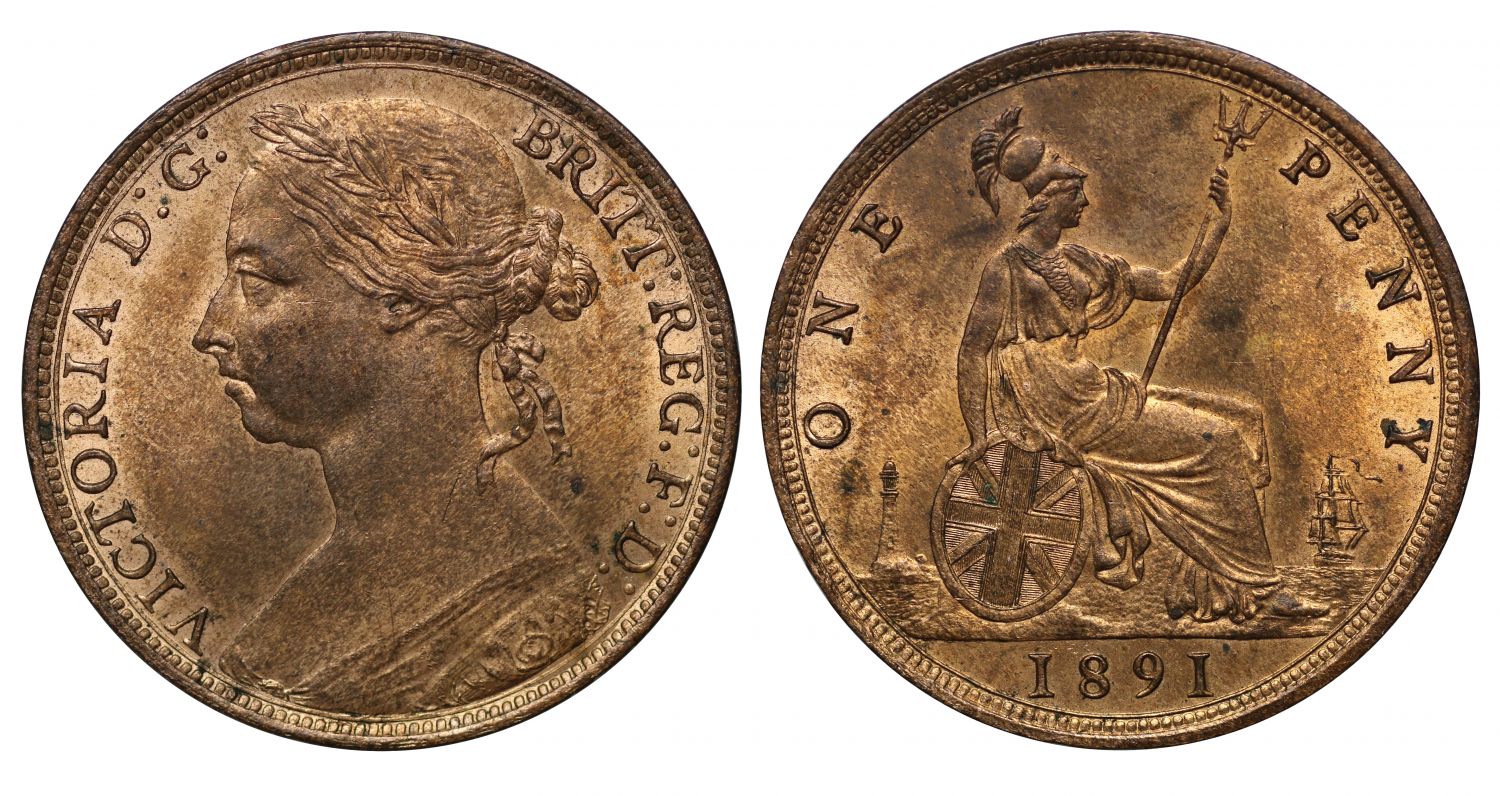 Victoria 1891 Penny, bun head dies 12+N