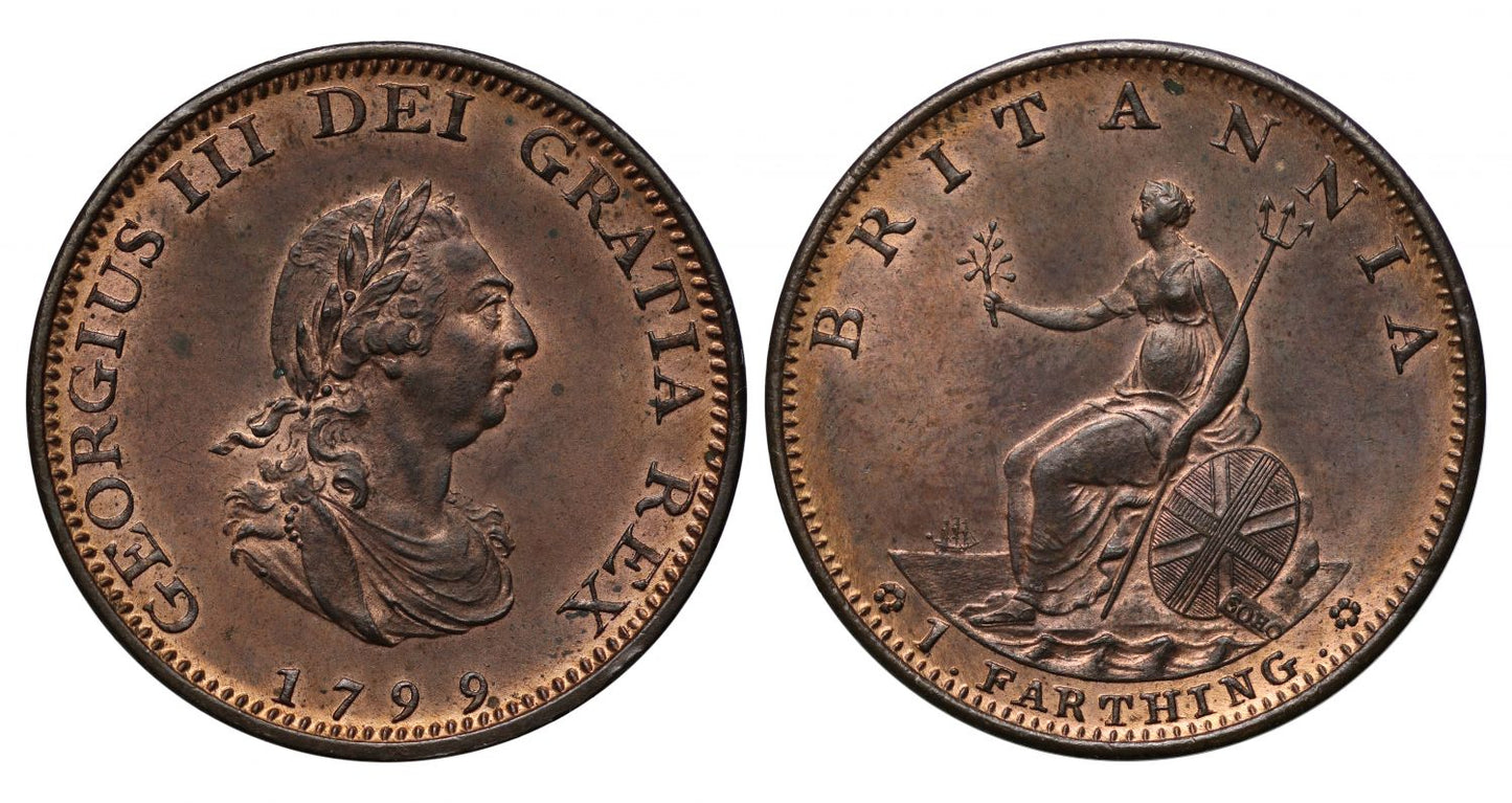 George III 1799 Farthing, three berry wreath