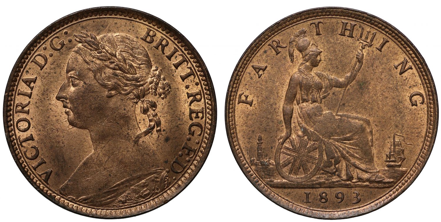 Victoria 1893 Farthing, bun head issue