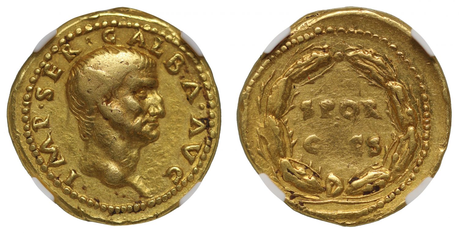 Galba, gold Aureus, Ch VF 4/5, 4/5, Fine Style.