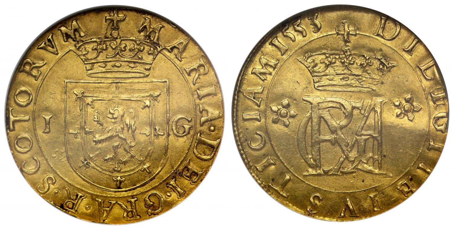 Scotland, Mary, 1553 gold Lion of Forty-Four shillings AU55