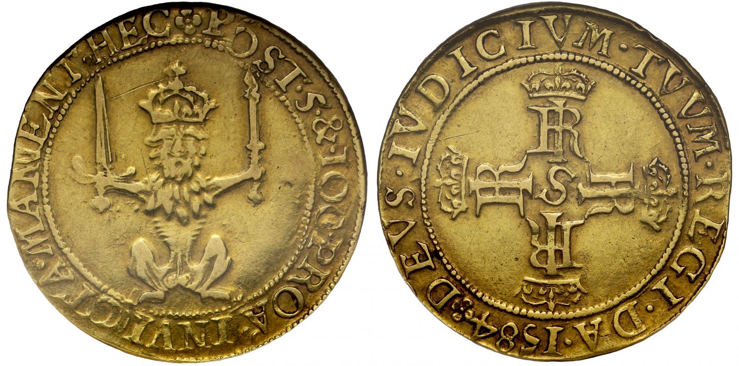 Scotland, James VI 1584 gold Lion Noble of 75 Shillings VF25, of highest rarity