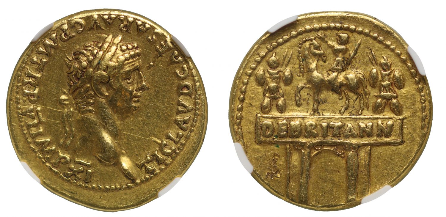 Iconic Claudius, DE BRITANN gold Aureus, NGC EF 5/5, 3/5.