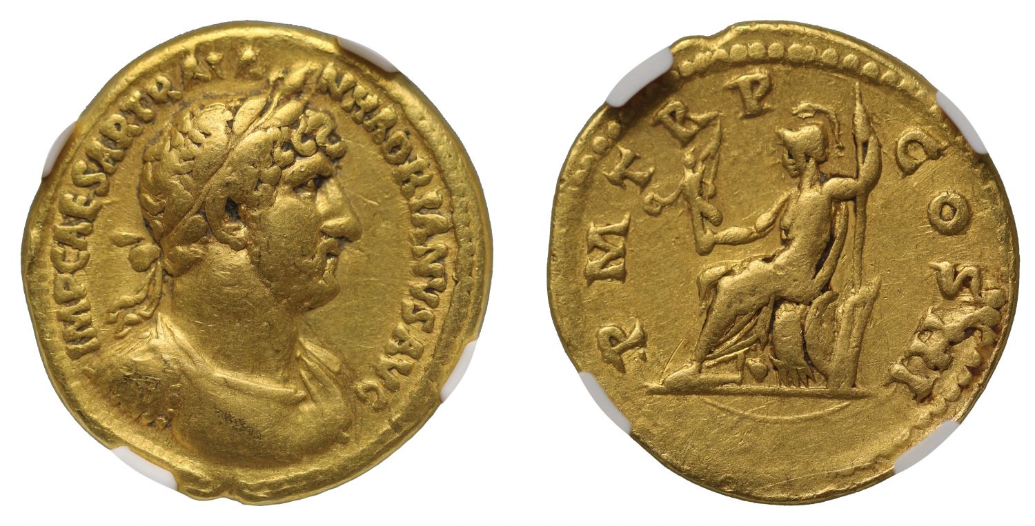 Hadrian, gold Aureus, VF 5/5, 4/5.