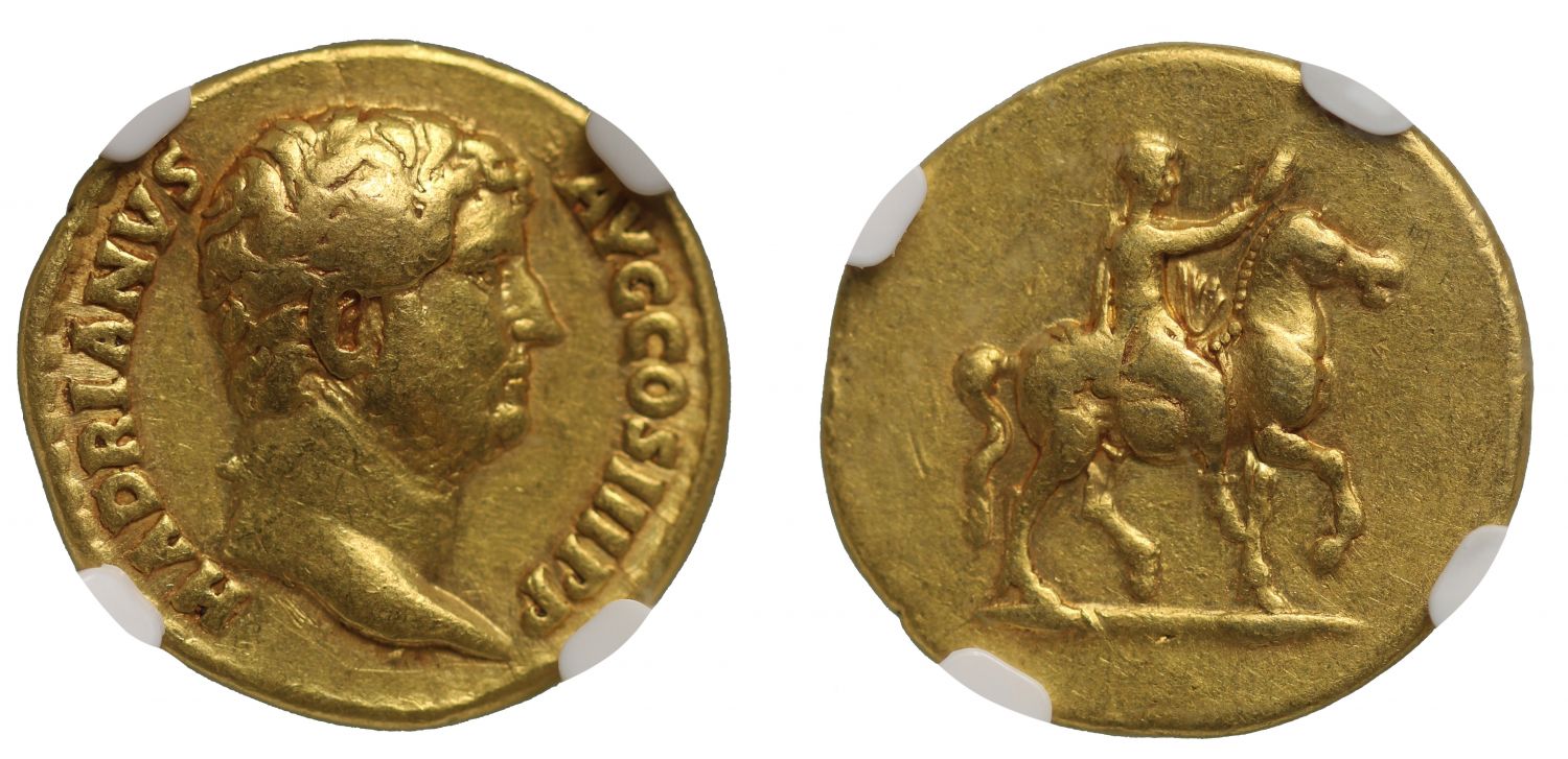 Hadrian, gold Aureus, NGC VF, 5/5, 4/5.