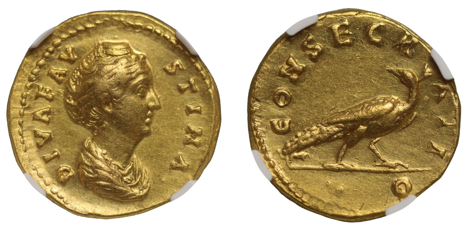 Diva Faustina Snr, gold Aureus, Ch XF 4/5 3/5.