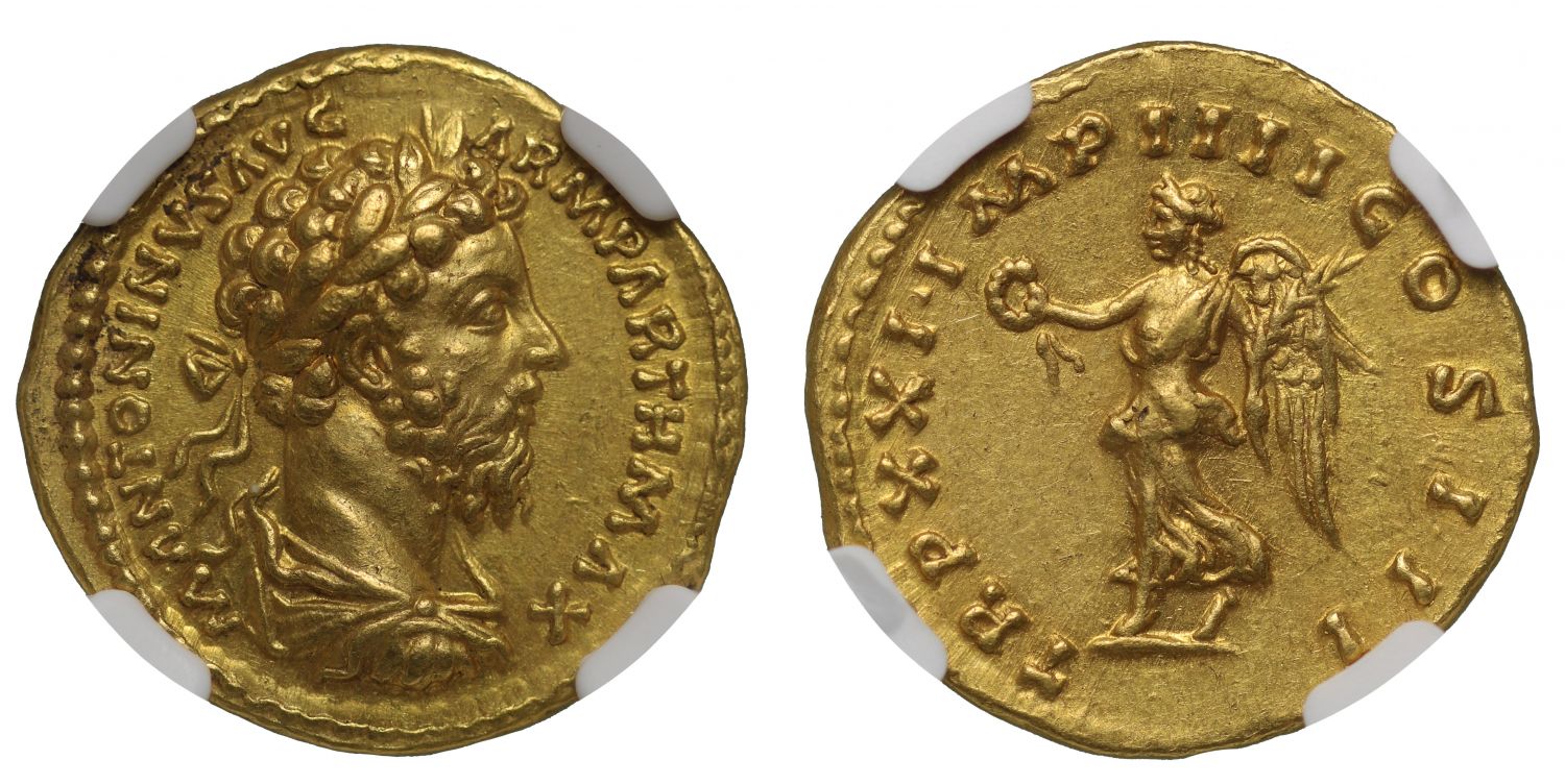 Marcus Aurelius, gold Aureus, NGC AU, 5/5, 4/5.