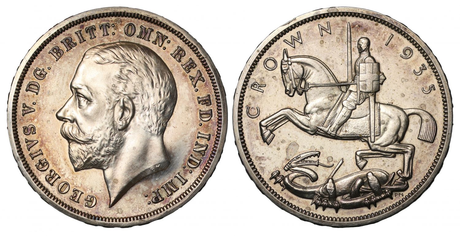 George V 1935 proof Crown raised edge 0.925 silver, PF62