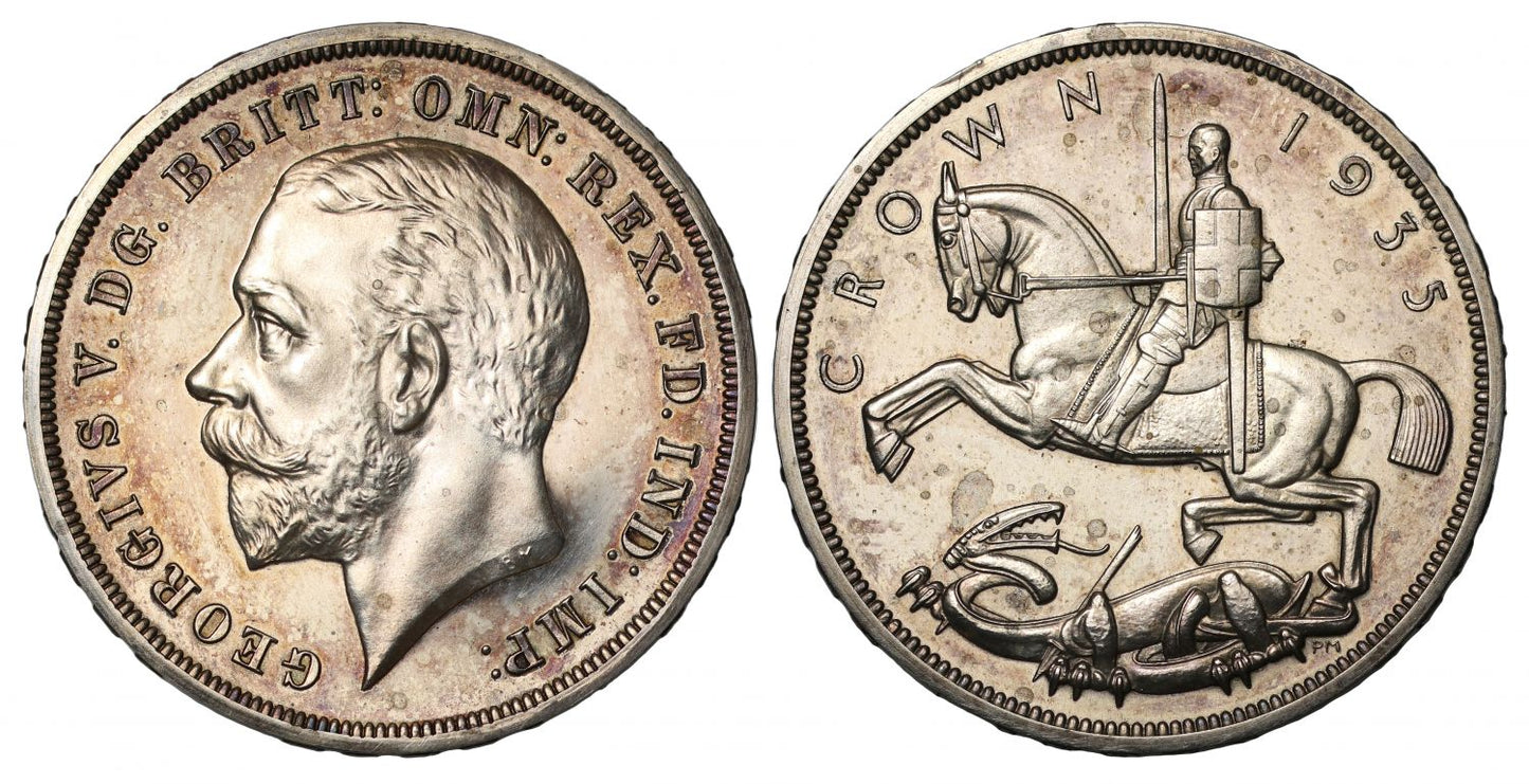 George V 1935 proof Crown raised edge 0.925 silver, PF62