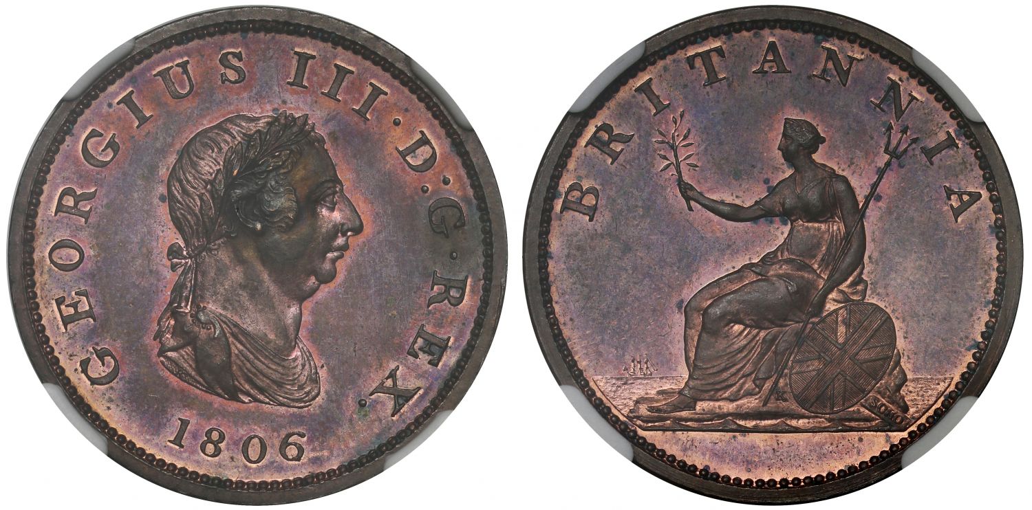 George III 1806 Copper Proof Halfpenny, late Soho, Peck 1364 NGC PF63 RB