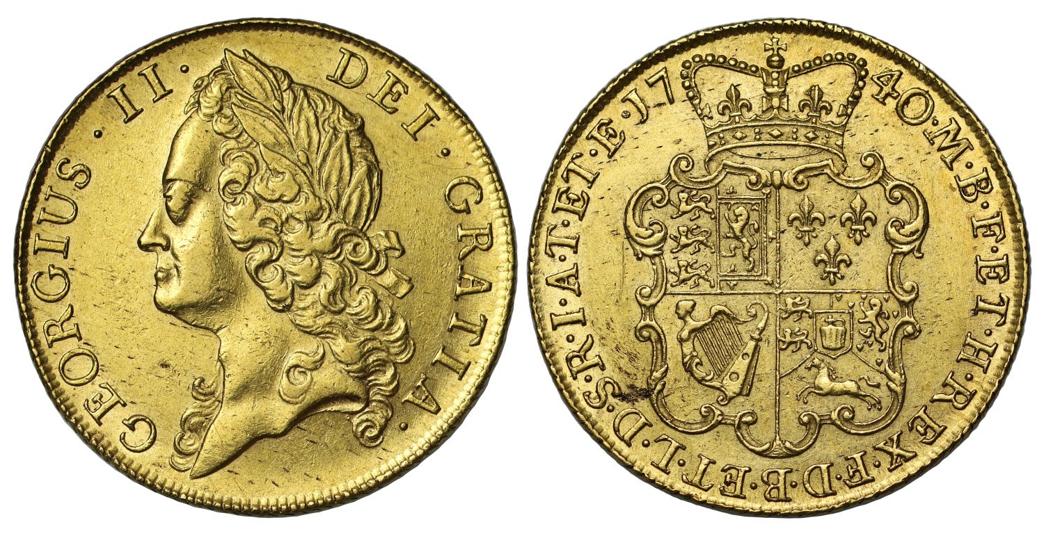 George II 1740 Two-Guineas 40 over 39, intermediate type head