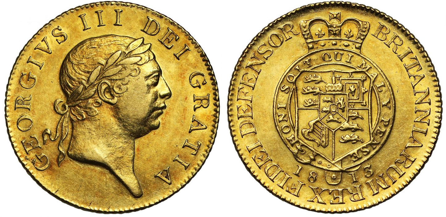 George III 1813 "Military" Guinea AU55, final year of denomination