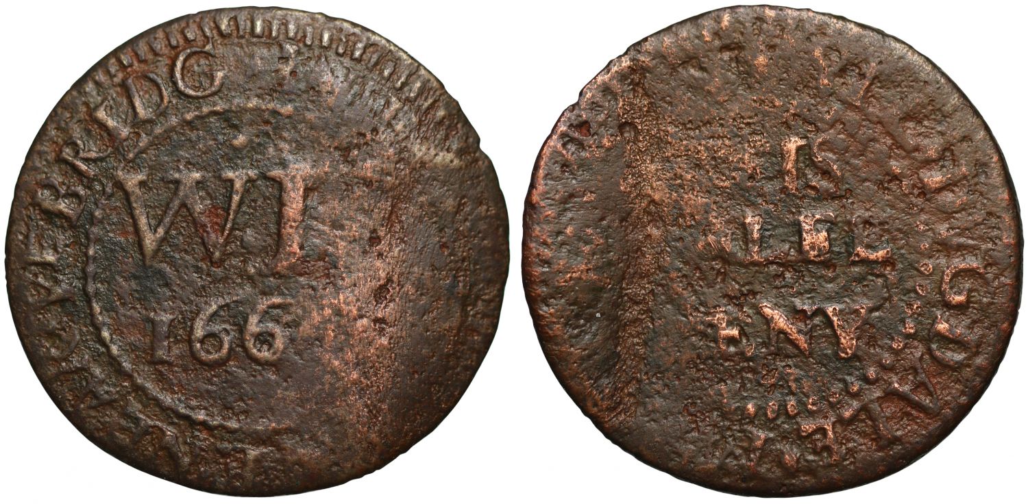 17th Century London Token, Fleet Lane, Will Dugdale, Halfpenny, Mealman, 1664