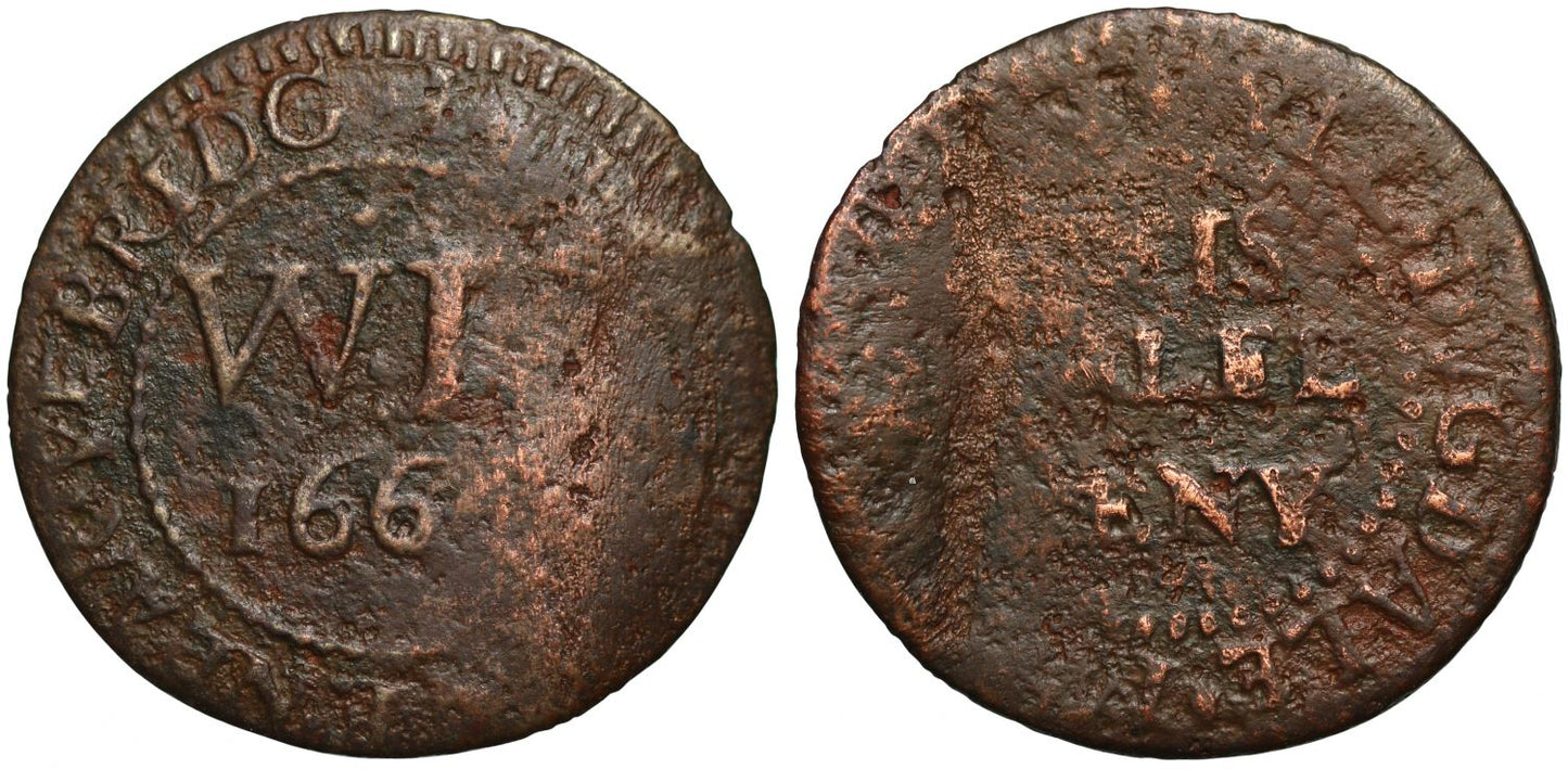 17th Century London Token, Fleet Lane, Will Dugdale, Halfpenny, Mealman, 1664