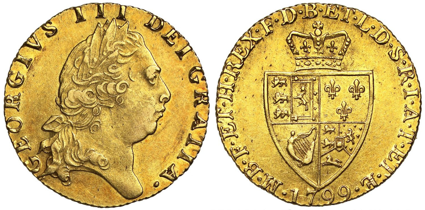 George III 1799 Guinea, final rare year for the spade type reverse
