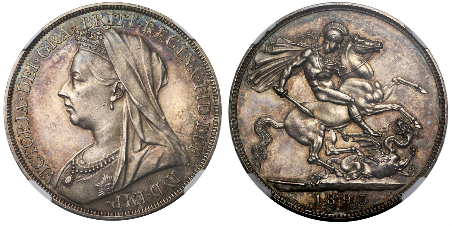 Victoria 1893 proof Crown, older bust, PF63 CAMEO