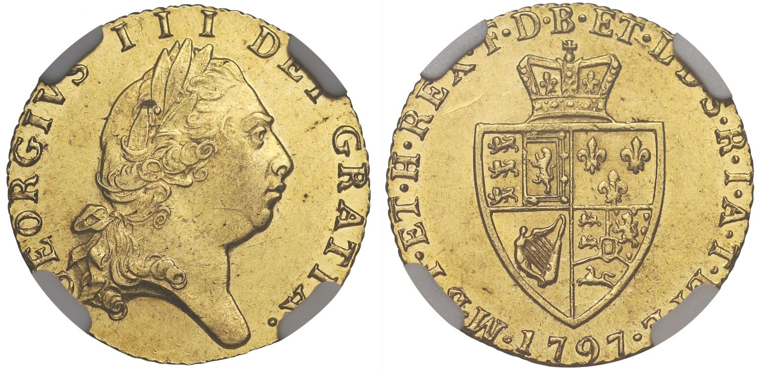 George III 1797 Half-Guinea, Spade reverse, fifth bust AU55