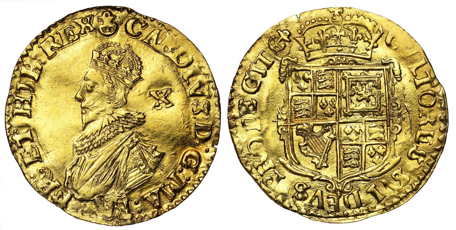 Charles I gold Double-Crown of Ten Shillings, Tower Mint mm anchor