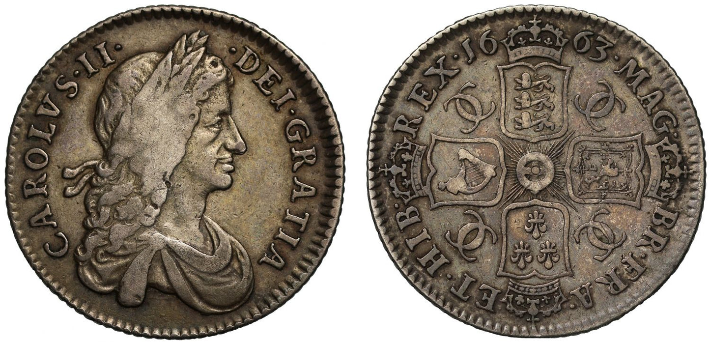 Charles II 1663 Shilling, first bust variety