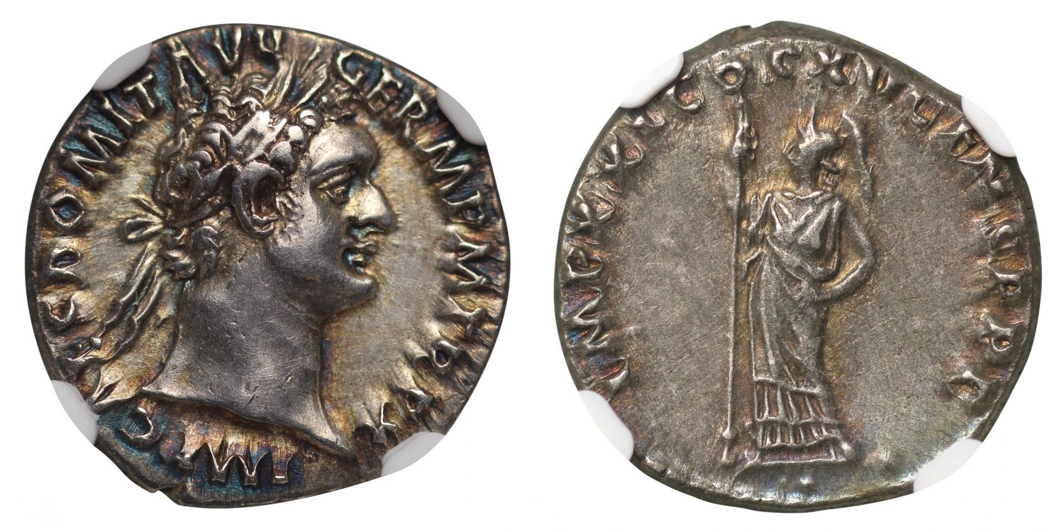 Domitian, Denarius, AU, 5/5, 4/5.