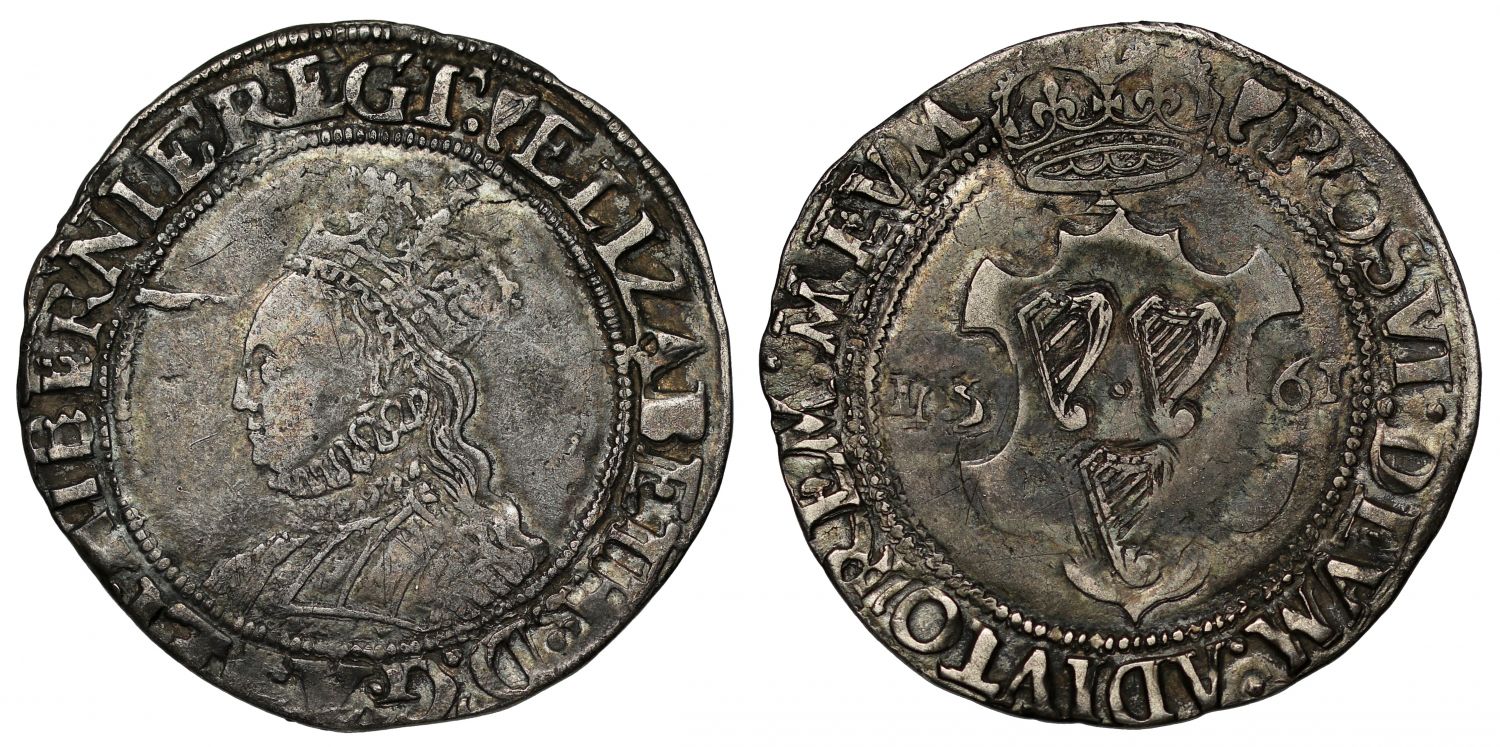 Ireland, Elizabeth I 1561 Shilling, fine silver issue, mm harp