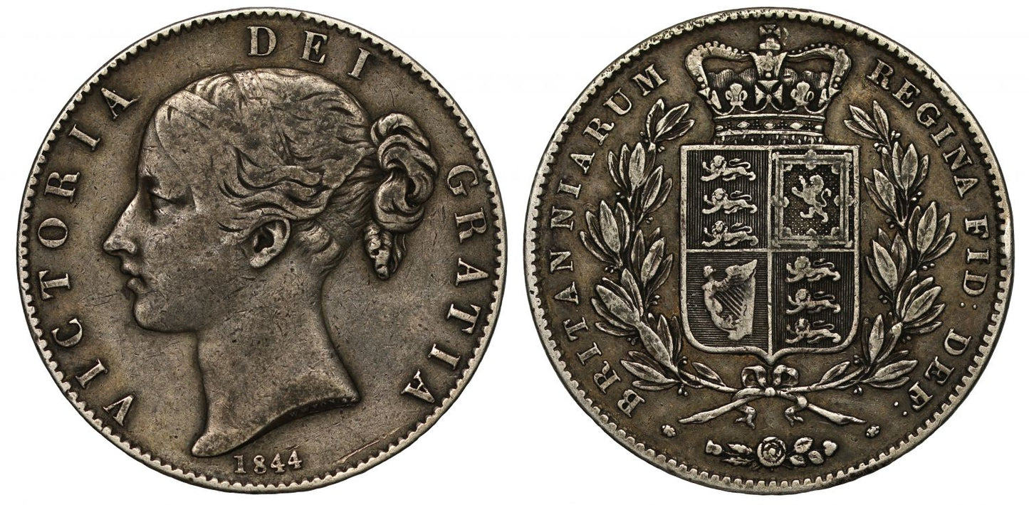 Victoria 1844 Crown, young head, cinquefoil stops on edge
