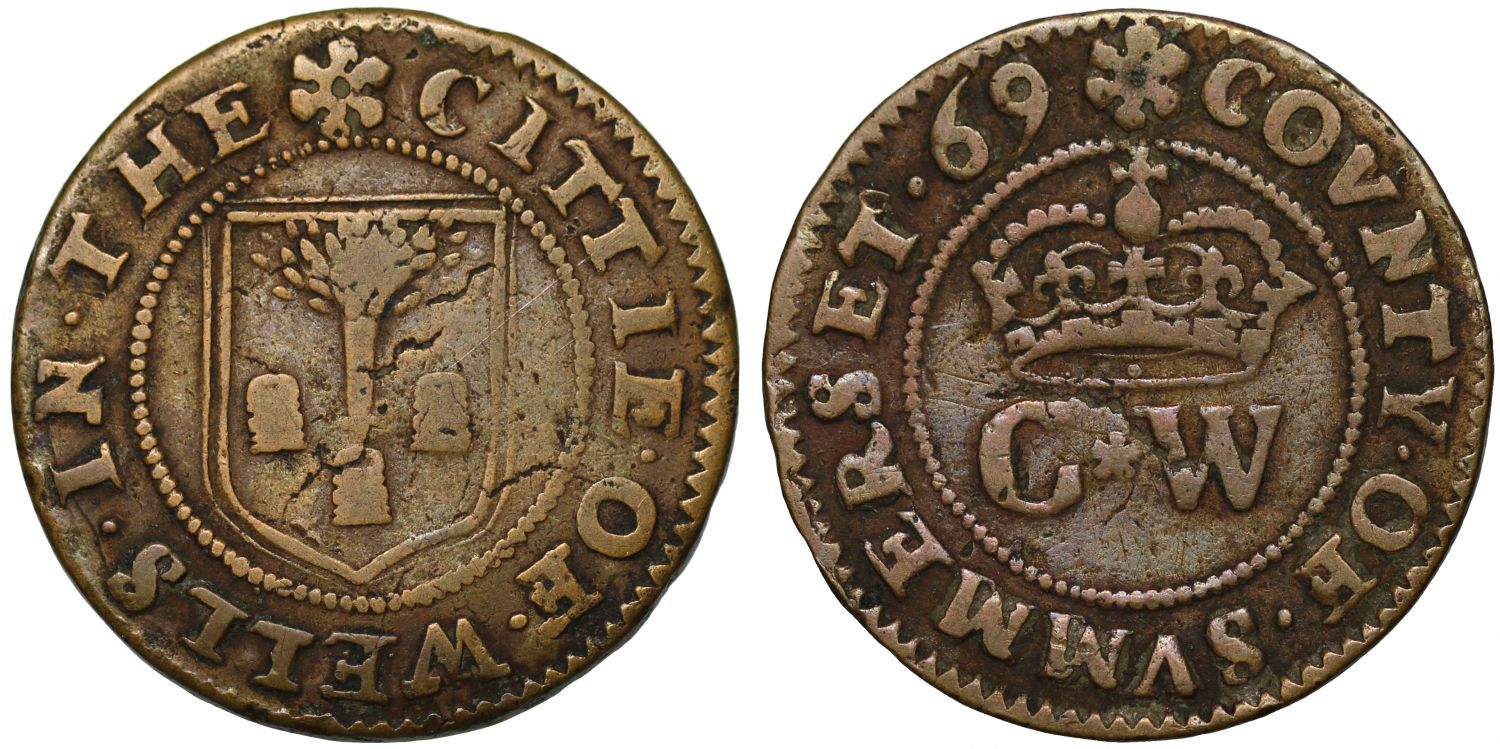 Somerset 17th Century token, Wells, City Farthing, 1669