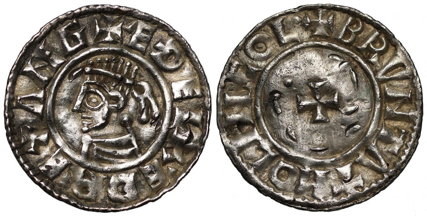Aethelred II Penny, Lincoln, Bruntat, last small cross type