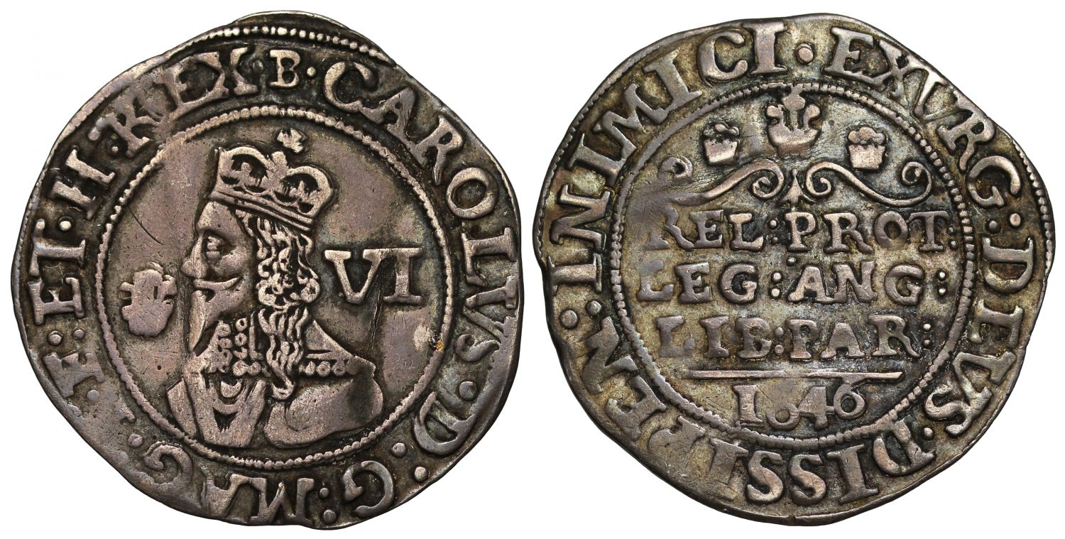 Charles I 1646 Sixpence, Bridgnorth-on Severn, mm B