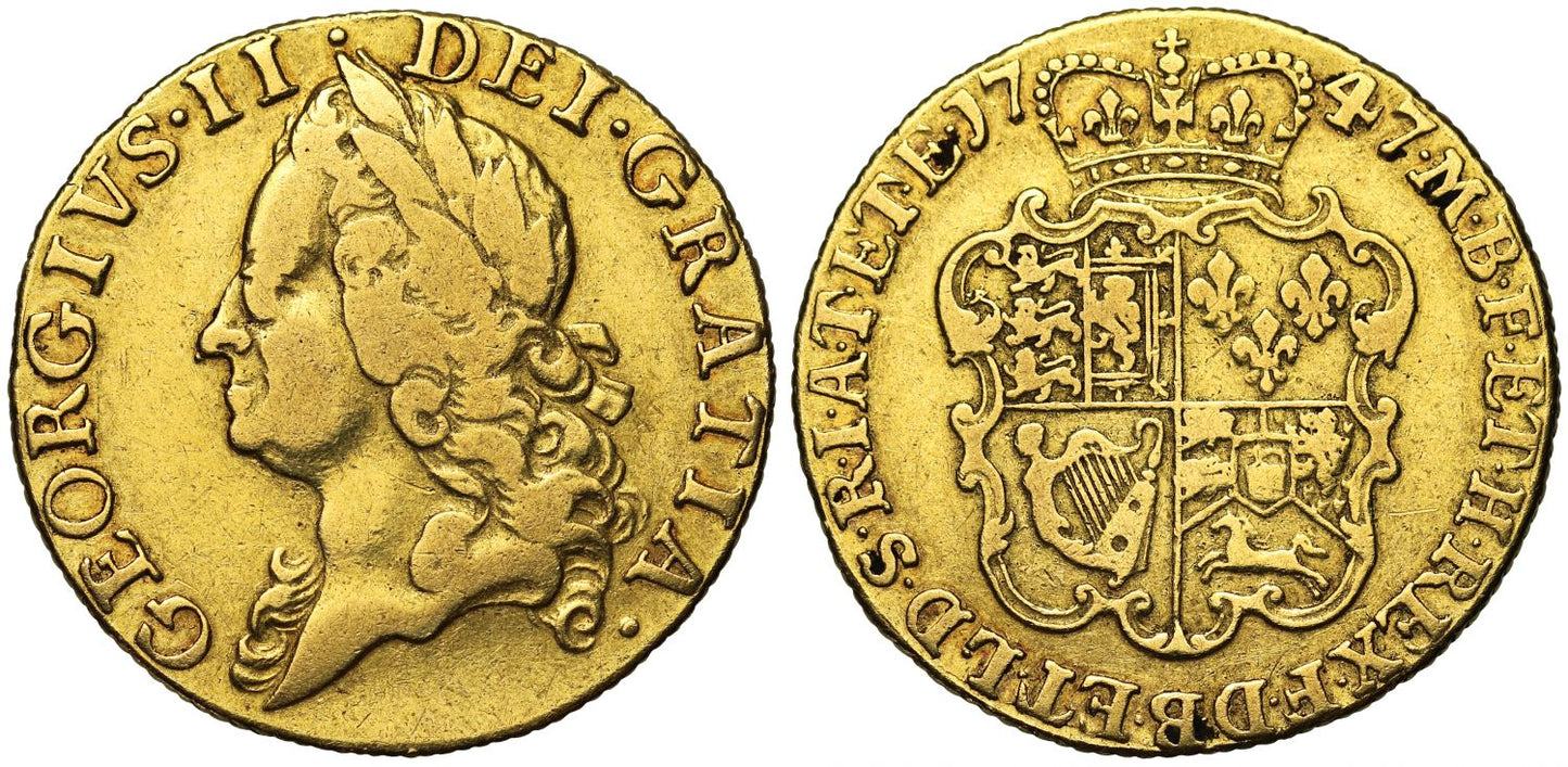 George II 1747 Guinea, old head 1st year, very rare date