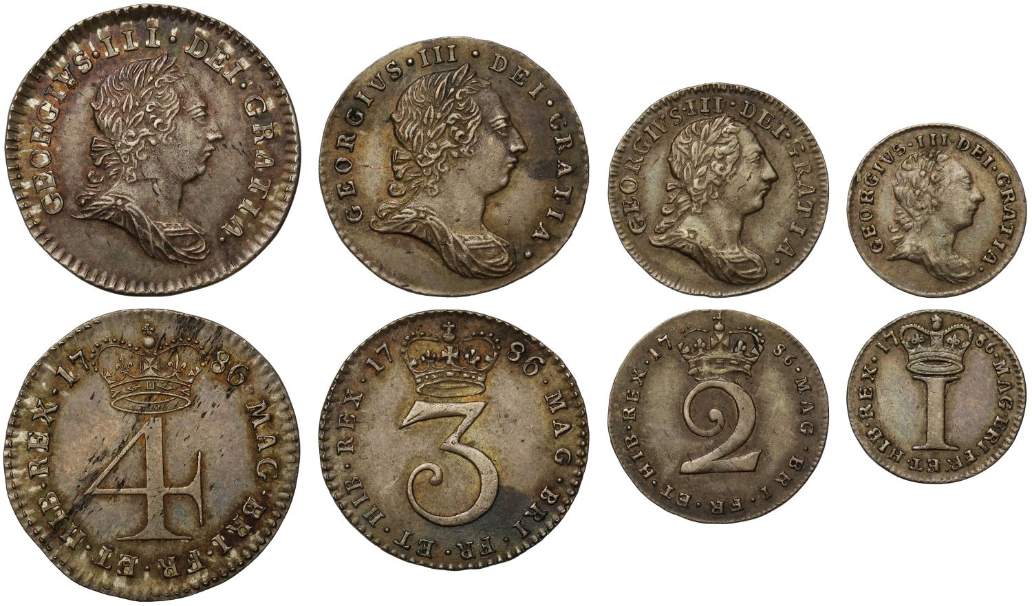 George III 1786 Maundy Set, young laureate head