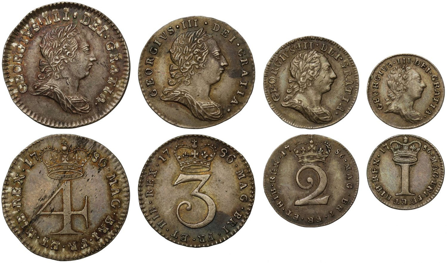 George III 1786 Maundy Set, young laureate head