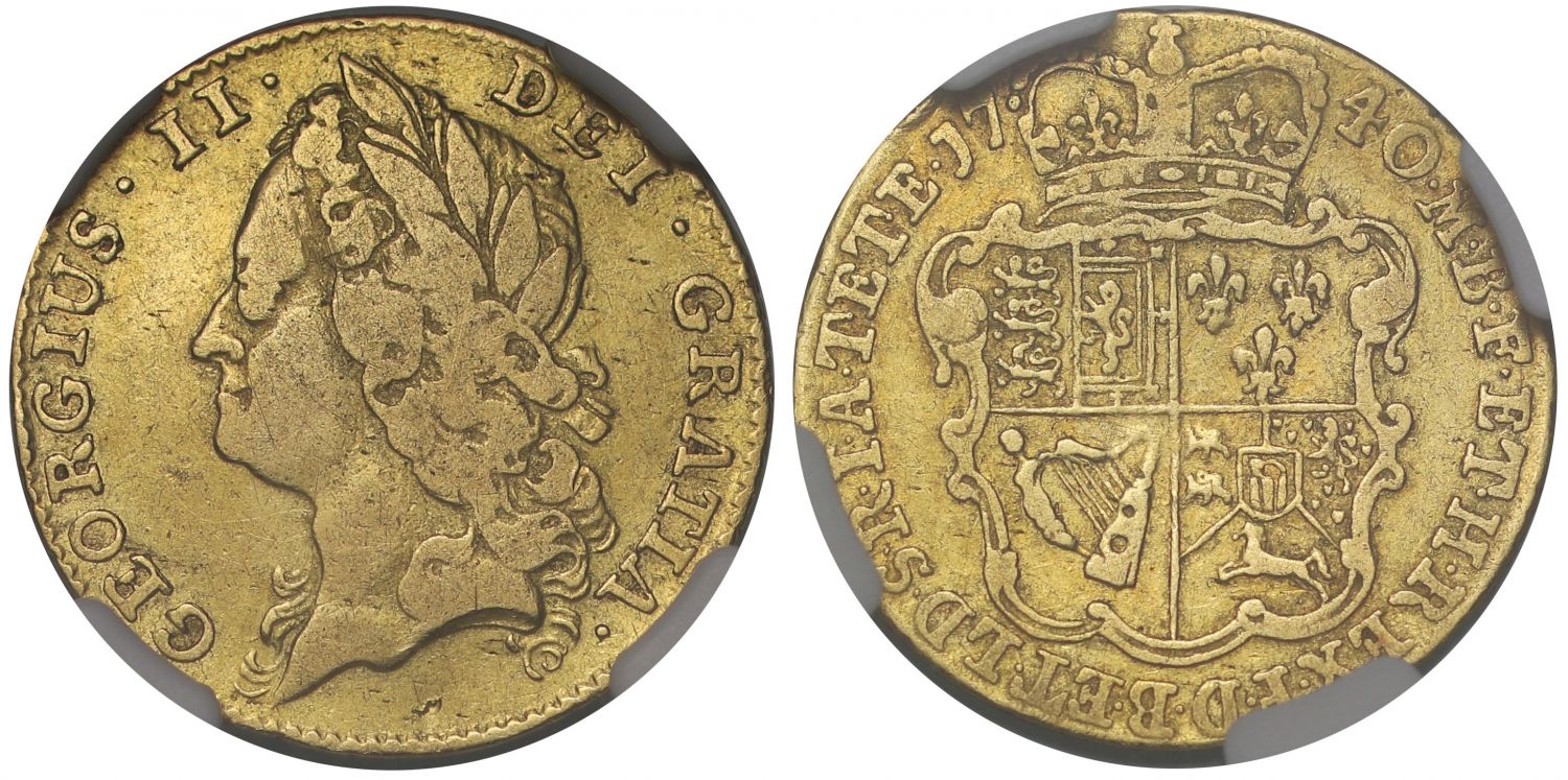 George II 1740 Half-Guinea, intermediate head, extremely rare date VF DETAILS