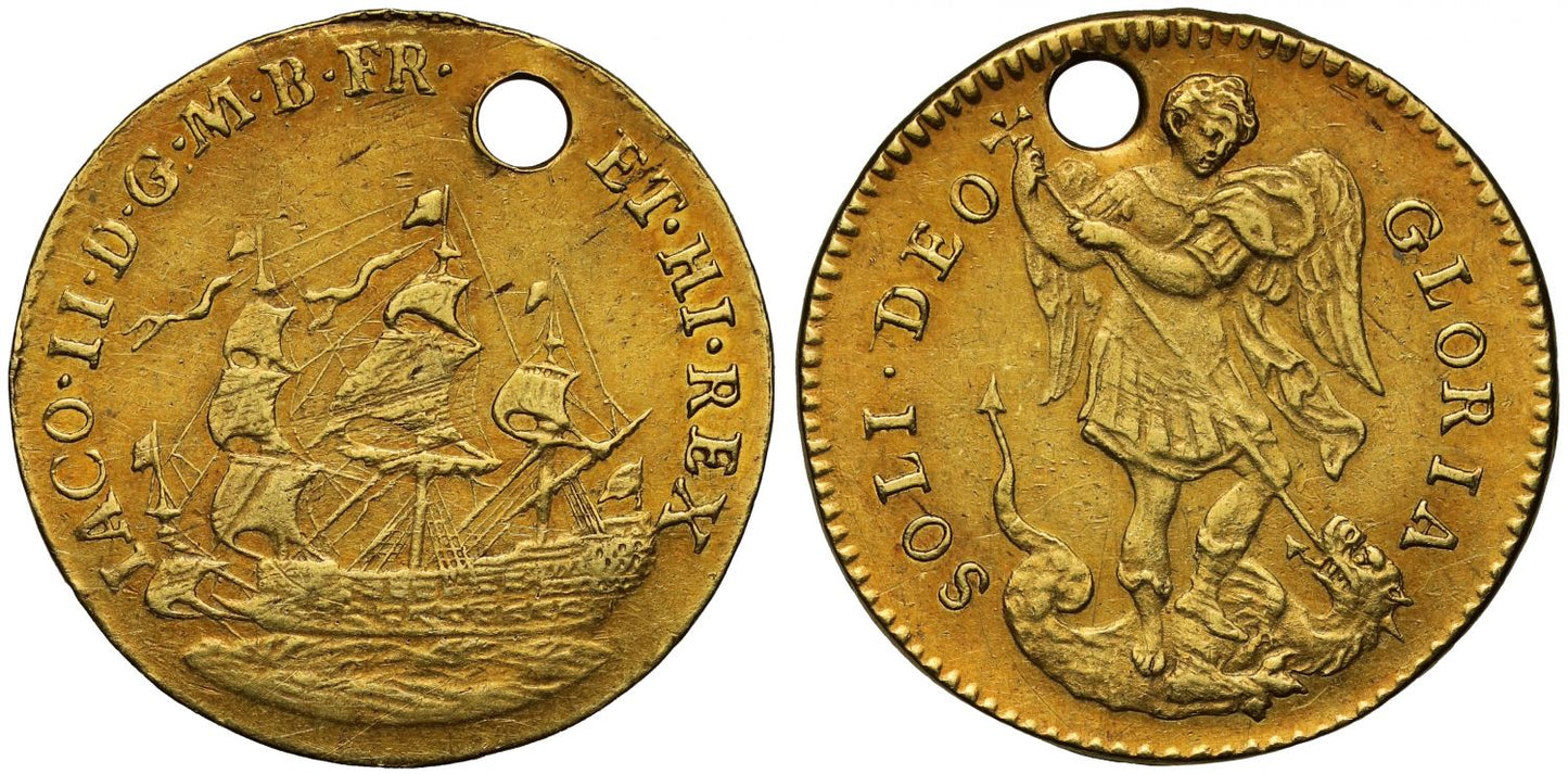 James II gold Touch Piece to combat the King's Evil, pierced as usual