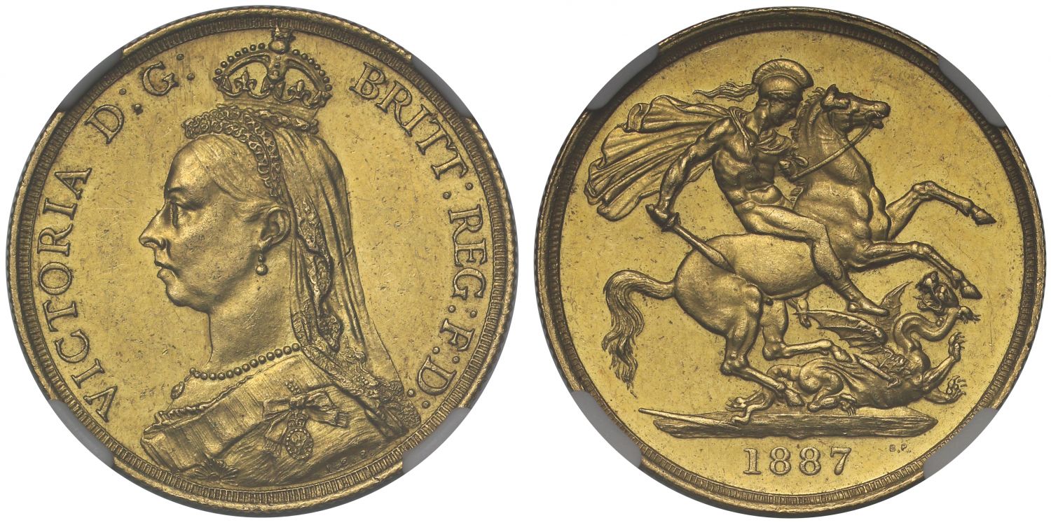 Victoria 1887 Two-Pounds, MS62, shorter date, small BP, DISH C206