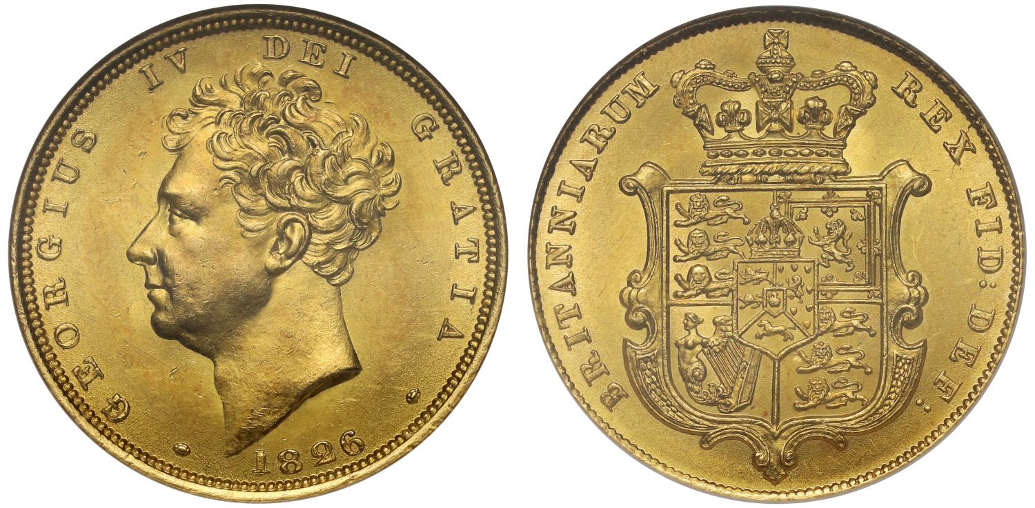 George IV 1826 Sovereign bare head NGC MS62 WINGS gold sticker