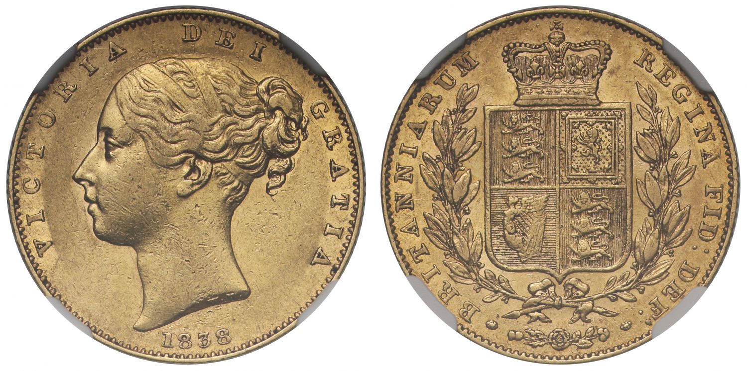 Victoria 1838 Sovereign, AU53, Coronation year