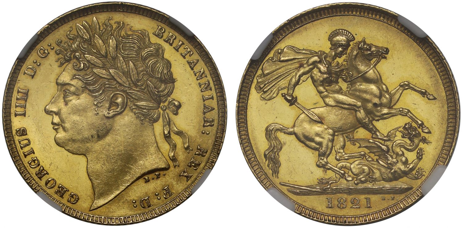 George IV 1821 Sovereign MS63, first laureate head, first year